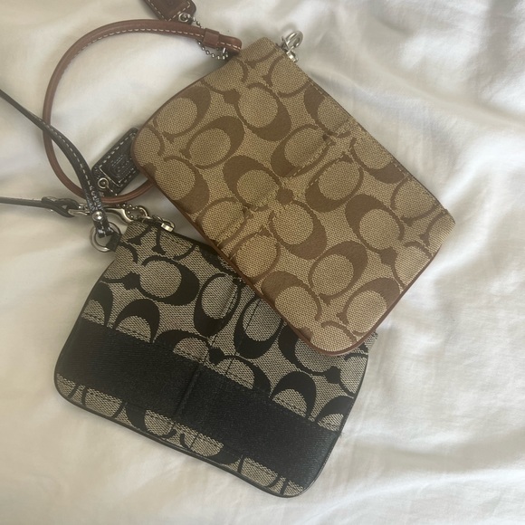 Coach Handbags - Coach Canvas wristlet change purse brown black